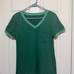 Green V-Neck Short Sleeve Tee